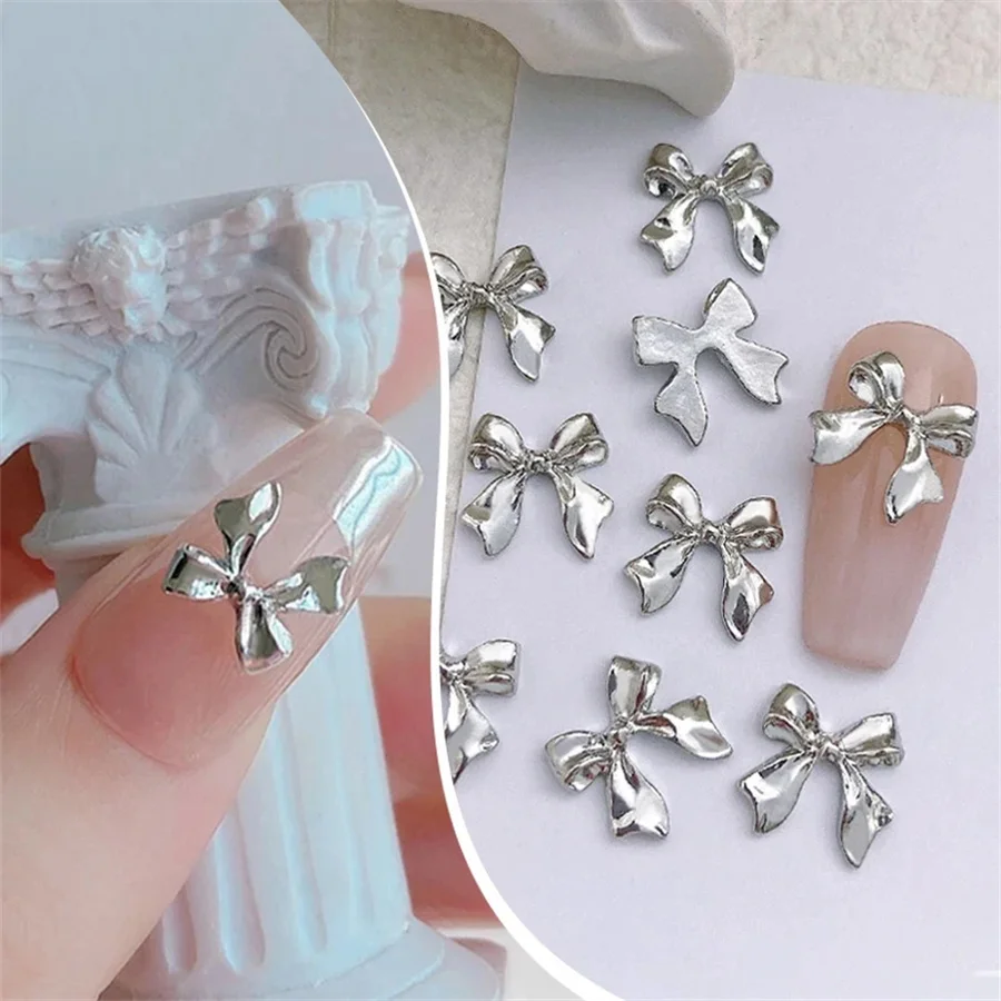 10pcs/Bag Metal 3D Bowknot Grey Gold Jewelry Nail Art Decorations Studs Charms Rhinestones Manicure Decorate For DIY Women 4