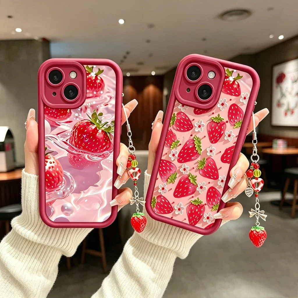 Charming Strawberry Flower & Chain Silicone Case Cover