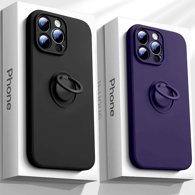 Funda con soporte de anillo de silicona líquida de lujo para iPhone, 15, 14, 13, 12, 11 Pro Max, Mini, X, XR, XS Max, 7, 8 Plus, SE, 2020, 2022