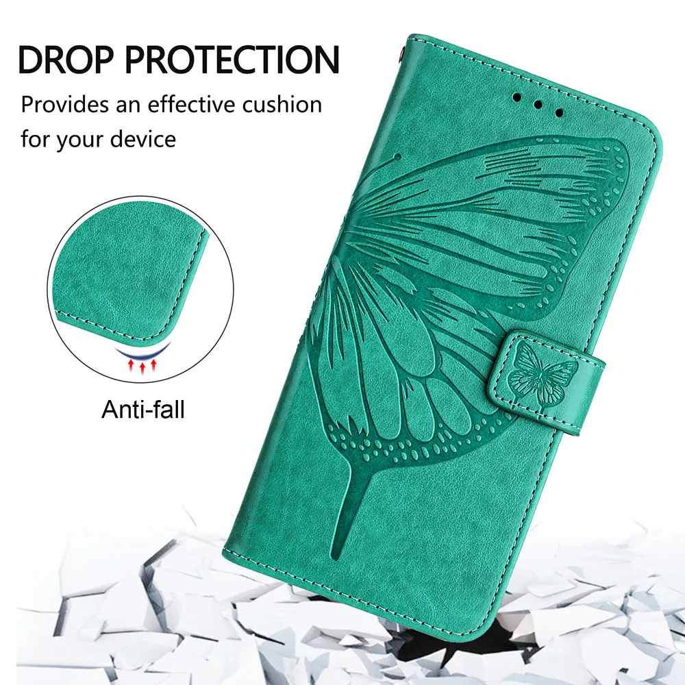 Butterfly Pattern Wallet Flip Case with Card Slots and Back Cover