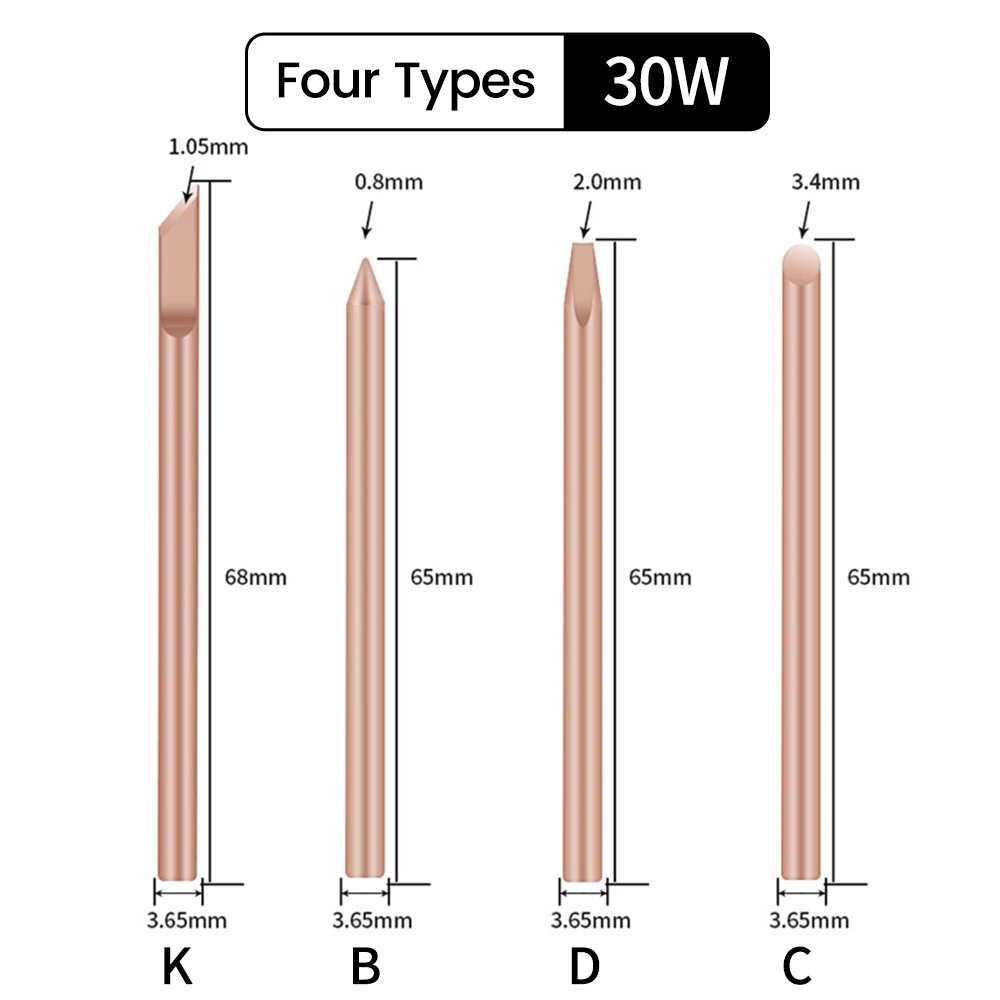 Soldering Iron Tips 4pcs External Heat Solder Iron Tip Pure Copper 30W 40W 60W Replacement