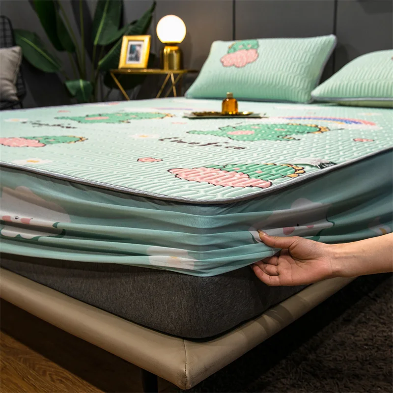 Mattress Protector Cover Queen Size Printing Foldable Cooling Summer Sleeping Soft Latex Fitted