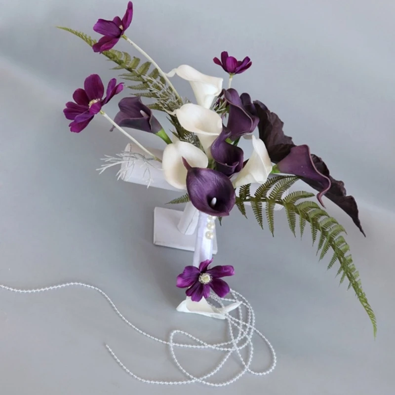 Delicate Bridal Bouquet Flower Corsage Artificial CallaLily Bouquet Photo Props Bridal for Wedding Party Prom