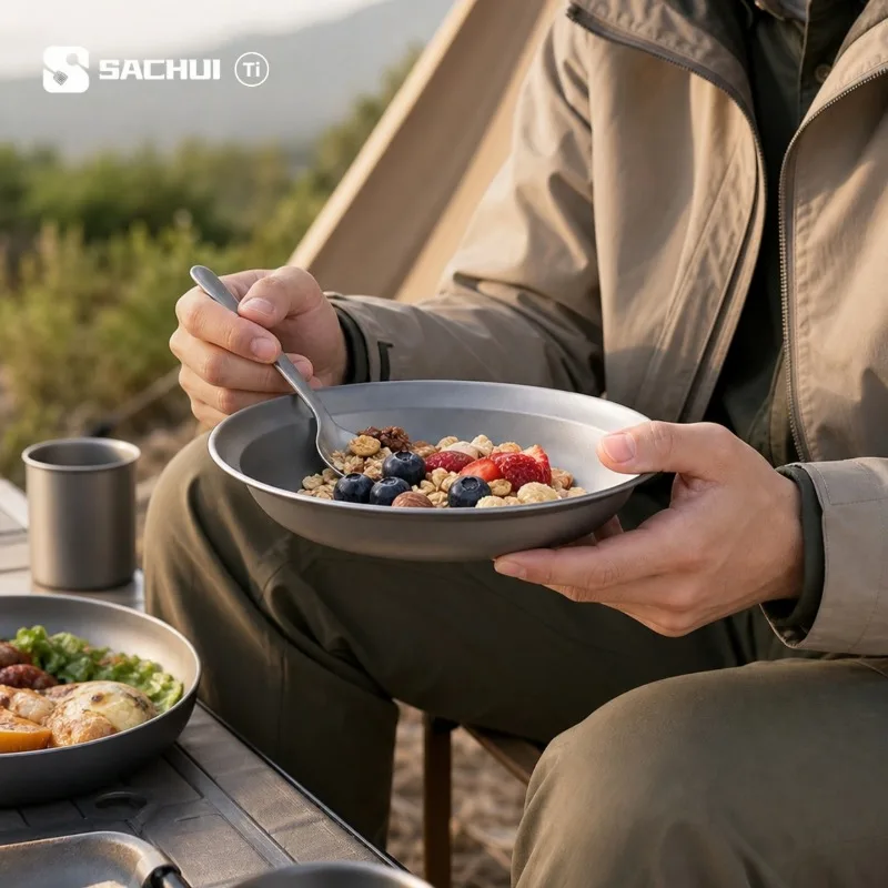 순수 티타늄 캠핑 접시 초경량 휴대용 스태커블 항균 내산성 야외 하이킹 피크닉 바베큐용