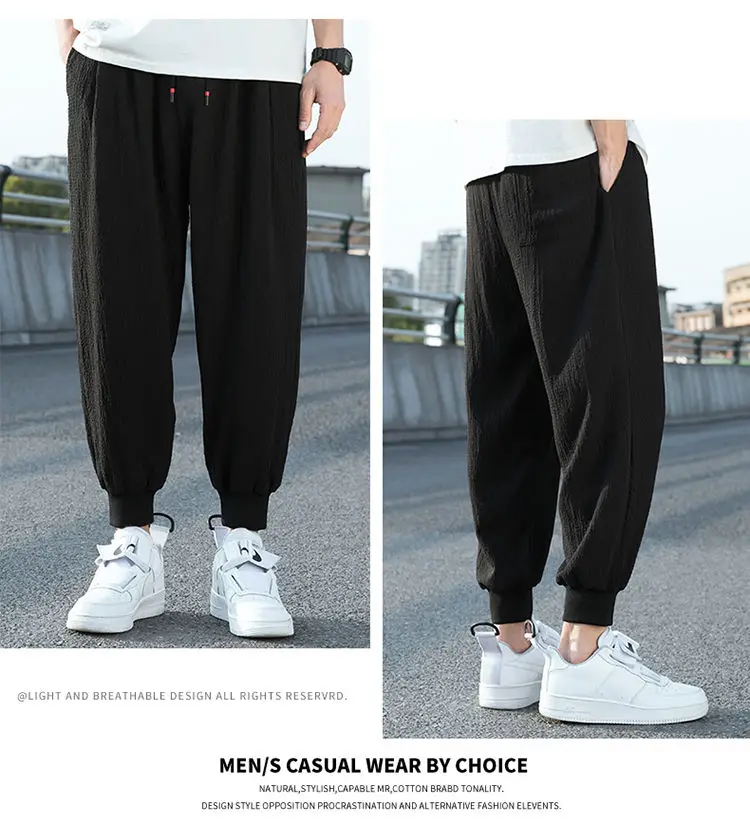 Description Picture 5 of item2024 New Summer Fashion Ultra-thin Style Versatile Loose Casual Oversized Trend Ice Silk Quick Drying Cropped Leggings for Men