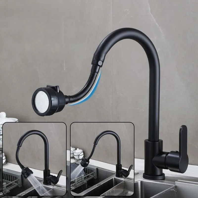

Matte Black Kitchen Faucet Stainless Steel Hot And Cold Water Mixer 360 Swivel Vessel Sink Tap Stream Sprayer Head Wall Mounted