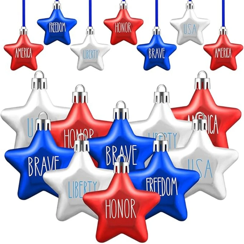 

6/12pcs Patriotic Hangings Star-shaped Hangings Ornament Pentagrams Pendant Star Ornament Plastic Independence Day Decors