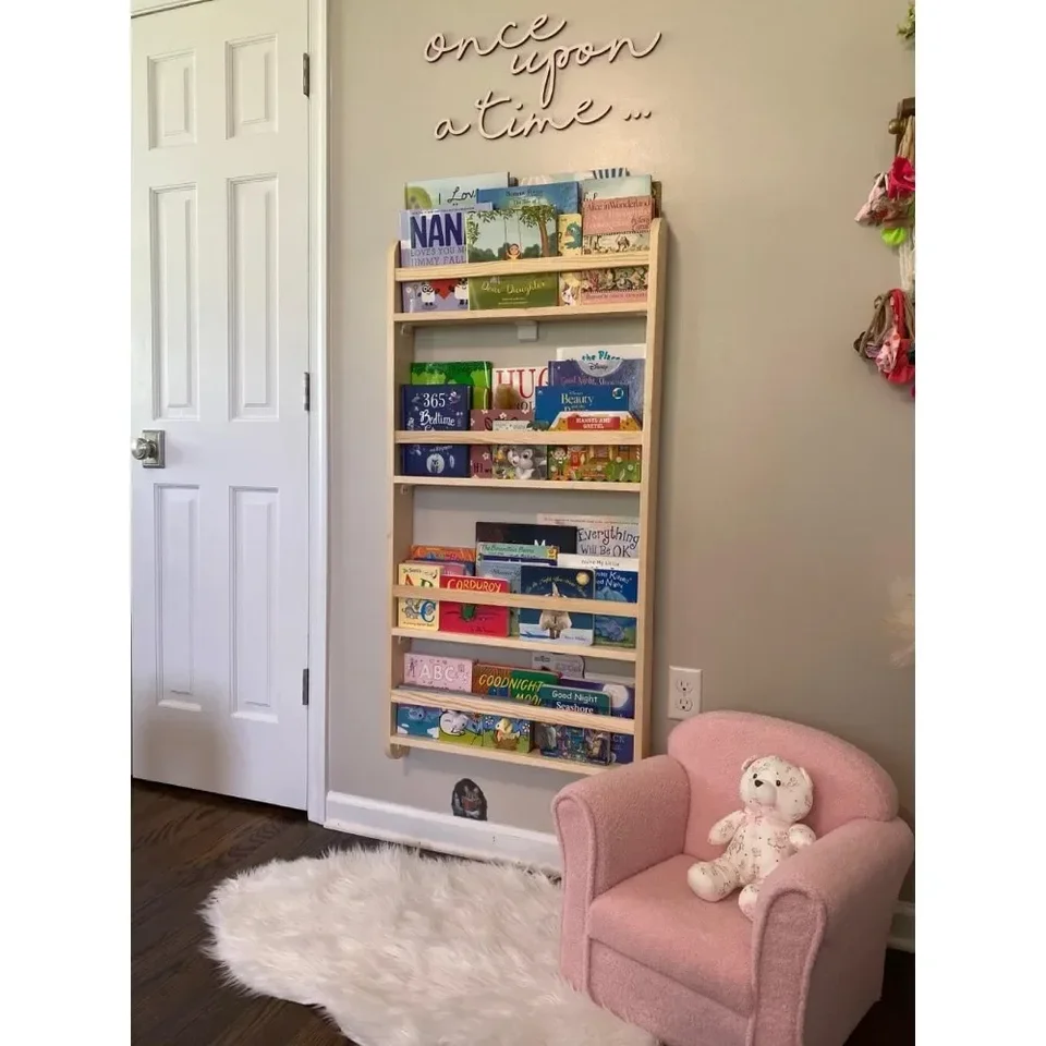 Handmade Solid Wood Montessori Kids Bookshelf Organizer