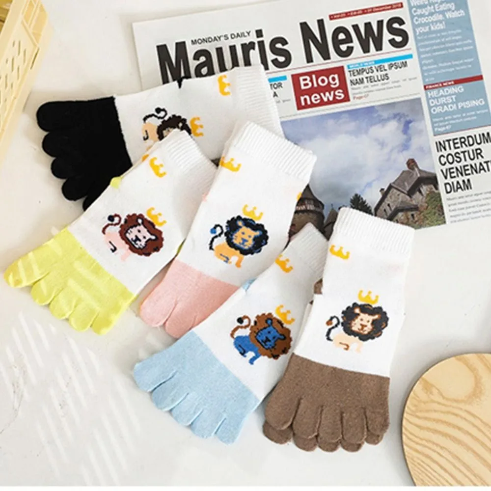 Korean Style Children Cotton Five-finger Socks Kids Lion Cartoon Socks Comfortable Soft Sweat-absorbing Healthy Socks