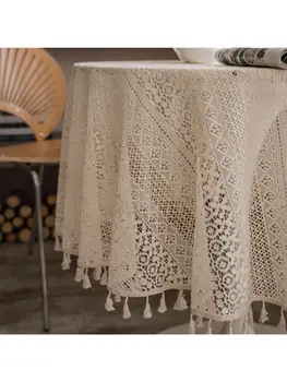 Tovaglia rotonda con nappe in cotone da 1 pezzo per soggiorno, sala da pranzo e cucina 1