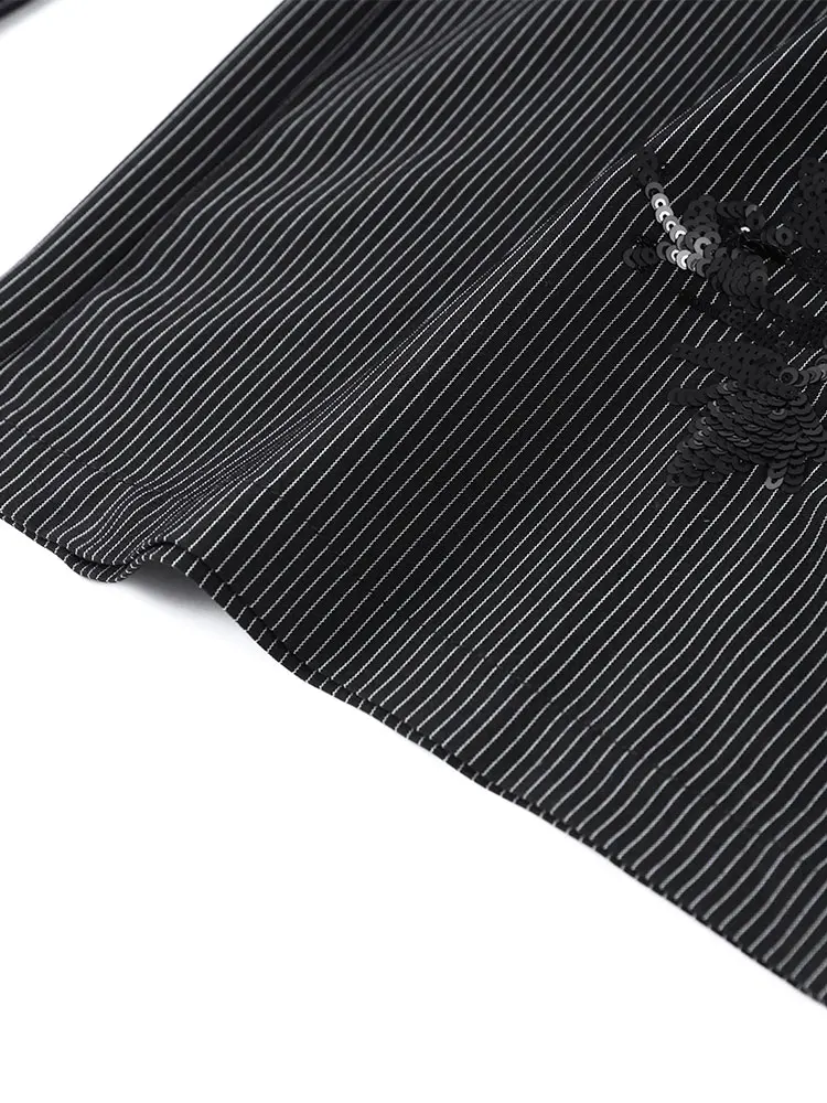 Pailletten-Streifen-Revers-Anzugjacke Hosenanzüge Damen Eleganter Langarm-Knopf-Blazer Mäntel Gerade Hosen Frühling Neues Outfit – Detail 12