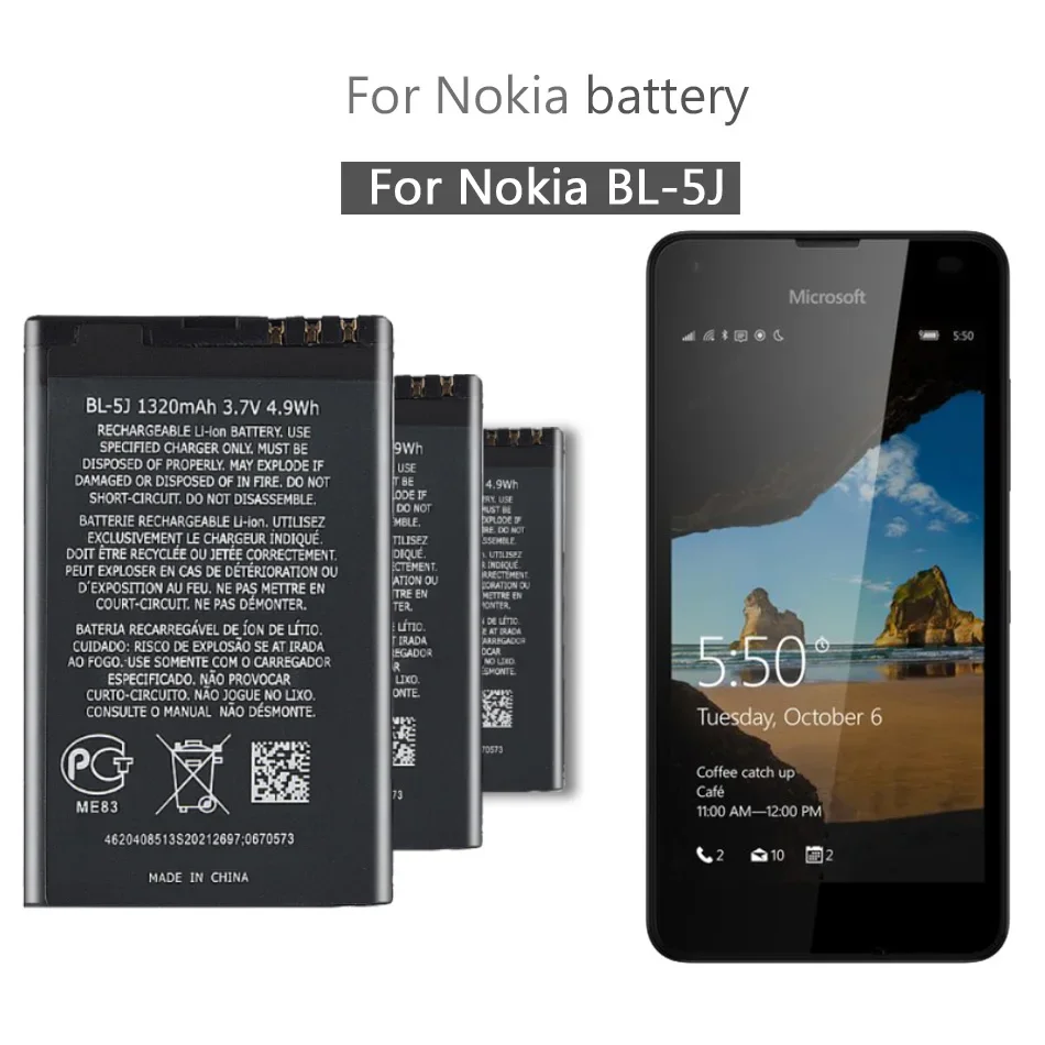 1320Mah Bl-5J Batteria Per Nokia Lumia 520 530 525 X1-01 5230 5233 5235 5800Xm X6 C3 5802I Bl5J Bl 5J