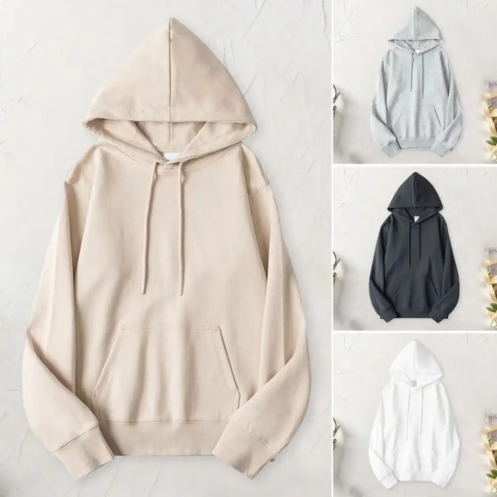 

Layered Hoodie Cozy Unisex Hoodie with Drawstring Patch Pocket Elastic Cuffs Soft Warm Mid-length Winter Top for Style Women