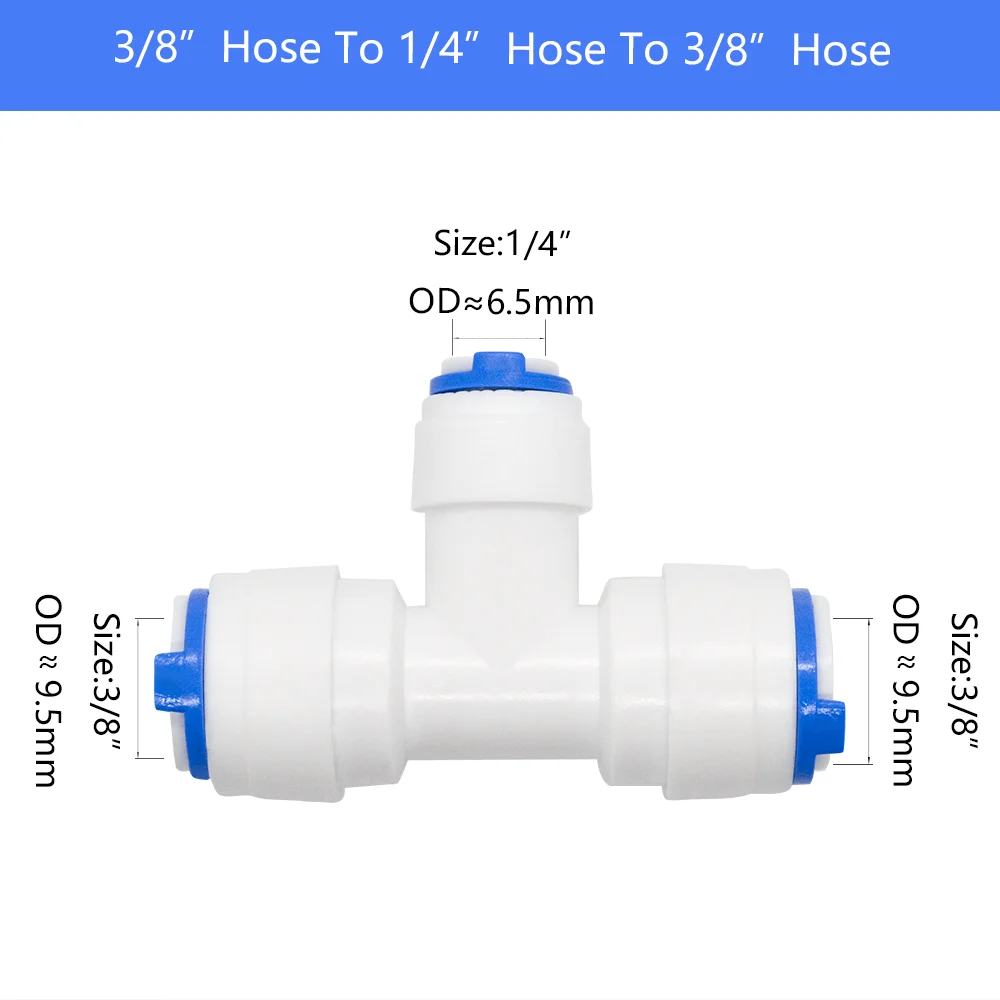 Pipe Fitting YQBS 1/4" 3/8" T Y Three OD Quick Connect Push In to Connect Water Tube Fitting for RO Reverse Osmosis Filter