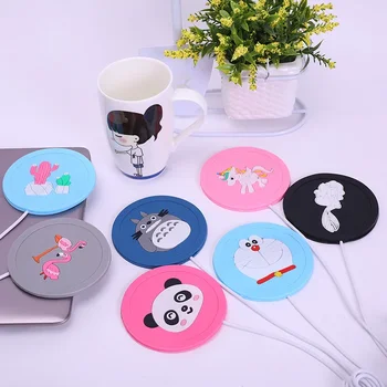 만화 실리콘 USB 충전 가열 코스터, 창의적인 PVC 커피 코스터, 단열 방습 코스터, 플레이스매트