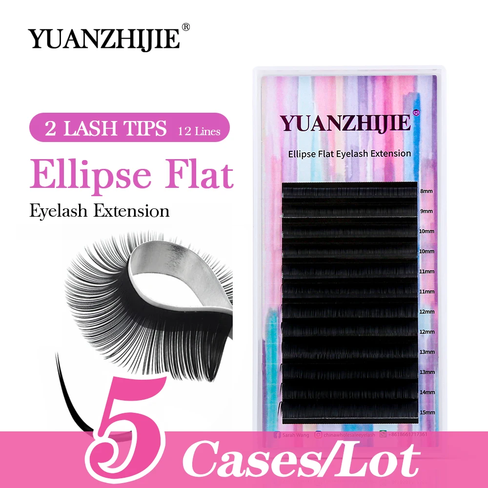 

YUANZHIJIE 5cases/lot Ellipse Flat Lash Extension Super Mink Black Very Soft False Eyelashes Matte Two Split Tips Cashmere Lash