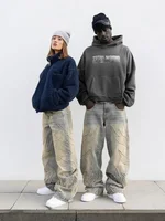 2024 American New Fashion Patch Baggy Casual Jeans For Men And Women Y2K High Street Harajuku High Waist Wide Leg Denim Trousers - Image 2