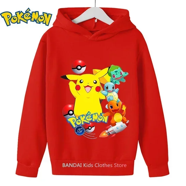 

2024 New Pokemon Hoodies Boys Girls Kids Japan Anime Pikachu Long Sleeves Sweatshirt Clothes Print Cartoon Clothing