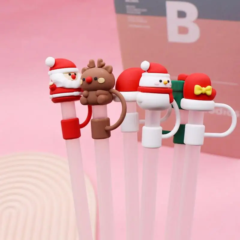 Christmas Straw Cover Reusable Silicone Dustproof Cute Christmas Figure  Straw cover Cup Accessories For Tumbler Drinking Straw - AliExpress