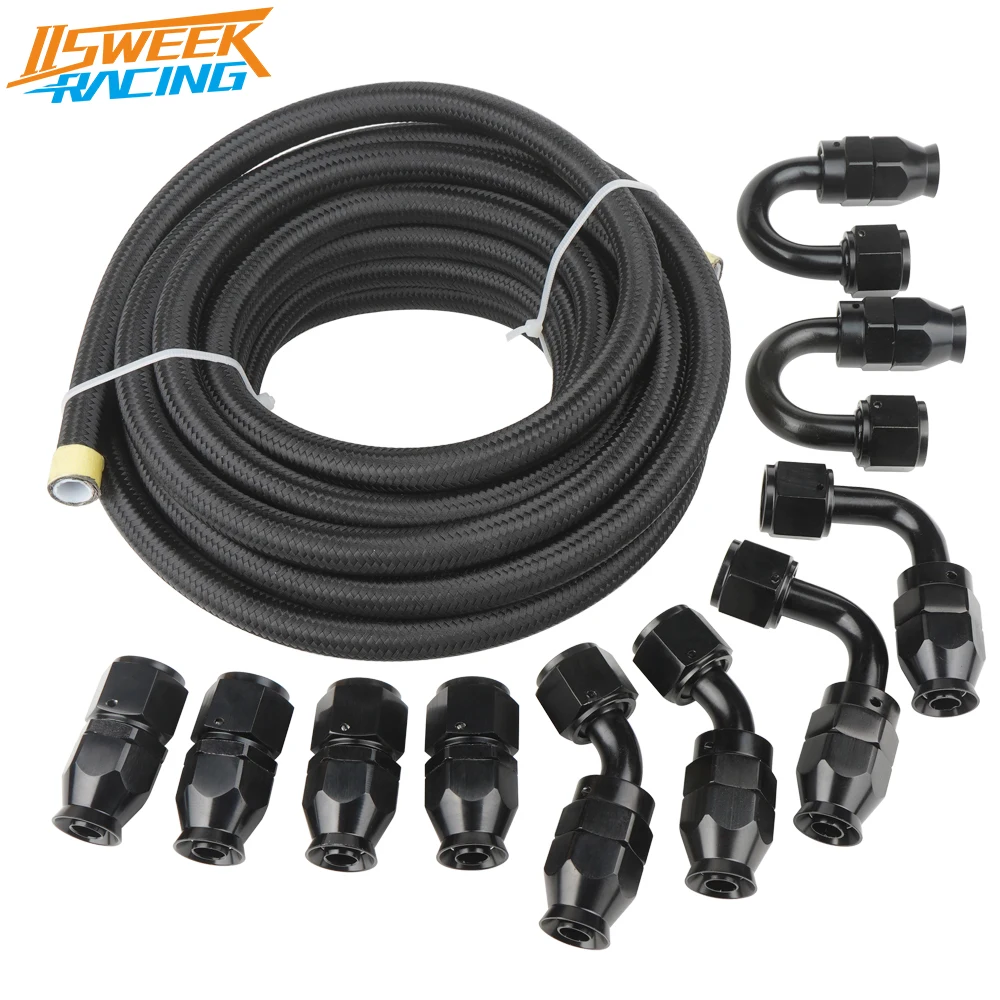 Universal AN4/6/8/10 PTFE Fuel Line Kit 6m/20ft Nylon Stainless Steel