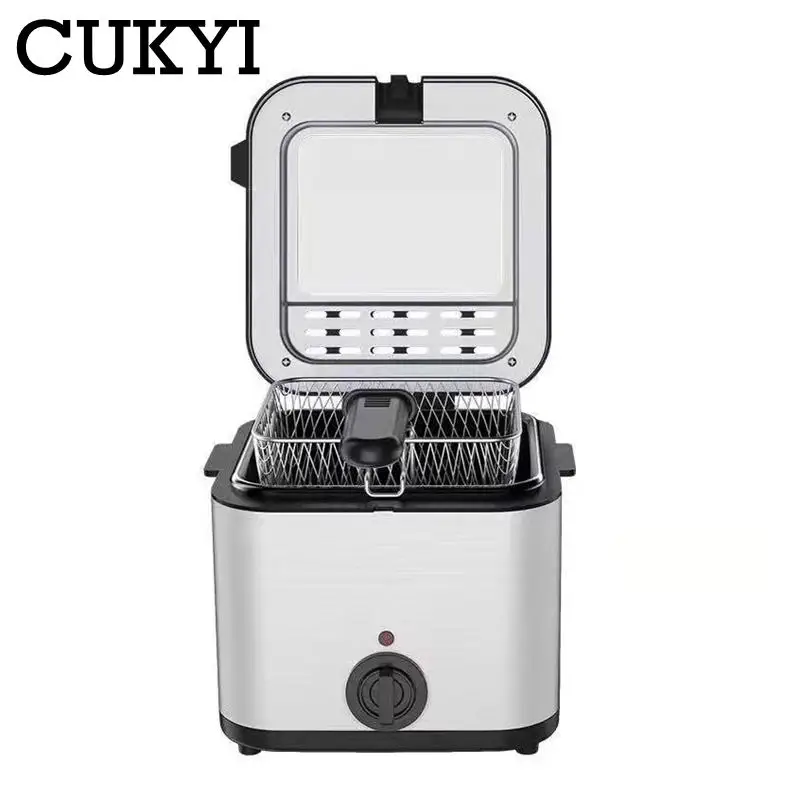 110V/220V Constant Temperature Electric Fryer 2.5L Stainless Steel Fryer Fritter Machine Overheating protection Temp adjust knob