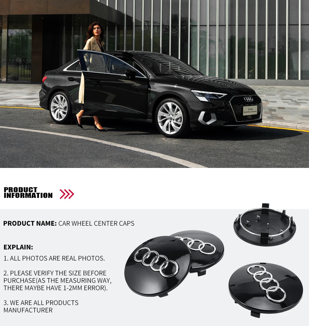 68Mm Audi Car Wheel Center Coprimozzo Coprimozzo Auto Rim Cover Accessori Auto Per Audi Sline Tt Q2 Q3 Q4 Q5 Q6 Q7 Q8 A3 A4 A5 A6 A7