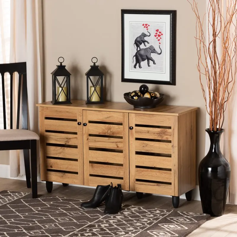 

Gisela and Contemporary Oak Finished Wood 3-Door Shoe Storage Cabinet
