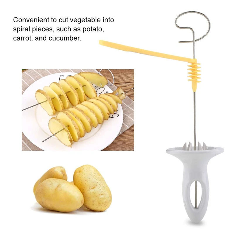 Stainless Steel Tornado Potato Spiral Slicer - Manuel Cutter Spiral Screw Chips, Reusable Potato Twister, Fruits Vegetable Tools Kitchen Cooking