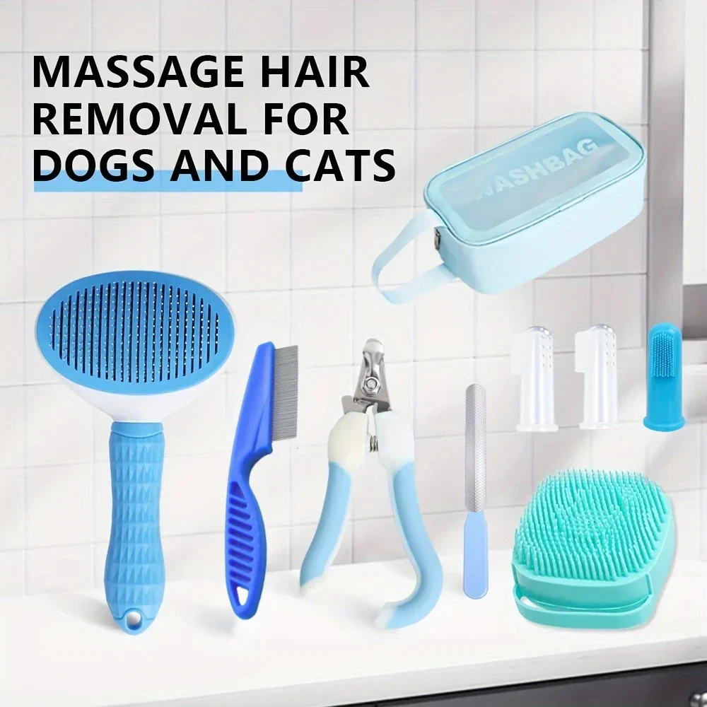Pet Grooming Kit For Cats With Nail Clipper And Bath Brush Set_voghion.com