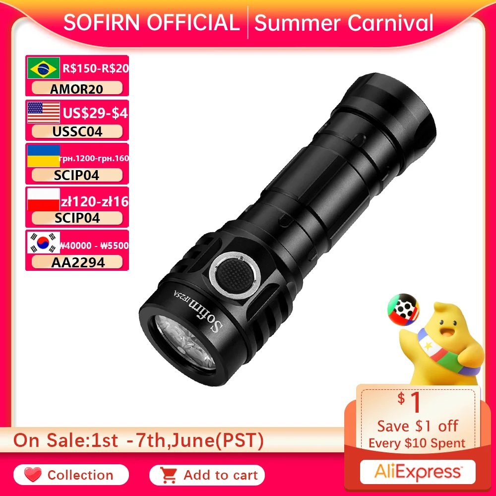 Sofirn IF25A BLF Anduril Powerful USB C Rechargeable LED Flashlight 21700 Lamp 4000lm 4*SST20 Torch with TIR Optics