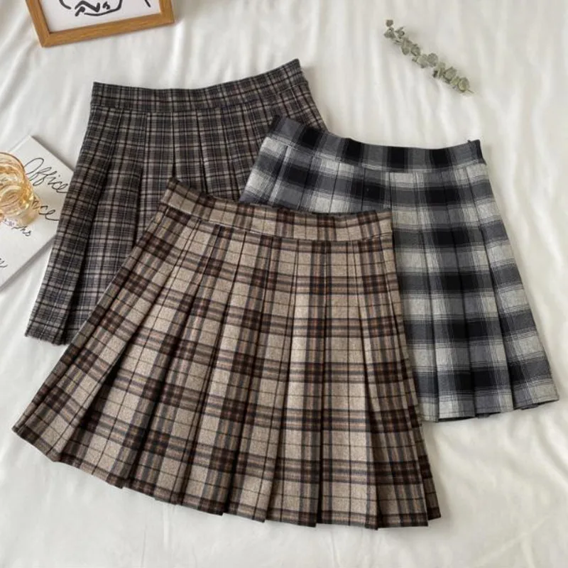 تنورة كلاسيكية منقوشة على شكل قهوة للنساء صيفية بخصر عالٍ تنورة هاراجوكو غير رسمية على شكل حرف a تنانير كورية على الموضة JK للسيدات Y2k