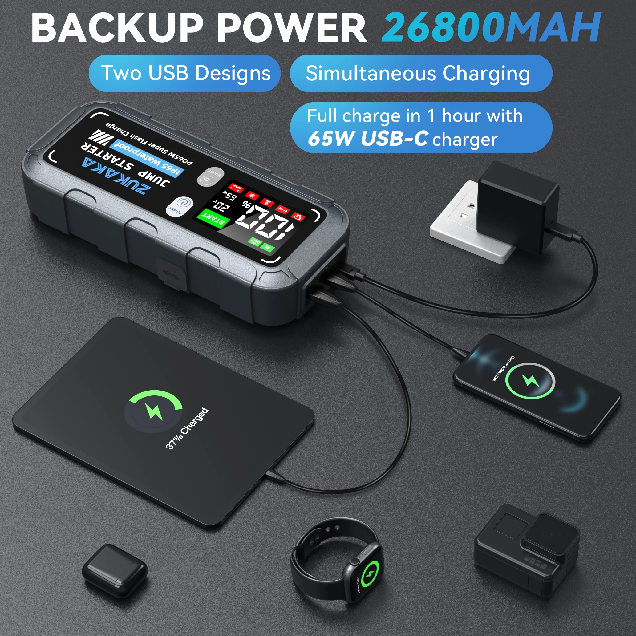 Car 6000A Peak 12V Automatic Portable jump starter,car jump starter Battery Pack with Smart Jumper Cable & LED Light