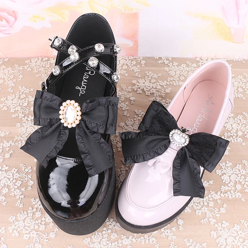 Handmade Japanese Style Sweet Cute Hair Clips Pearl Heart Rhinestone Bowknot Shoes Clipped Button Lolita Shoe Ornament