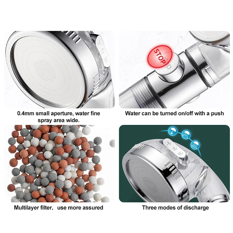 High Pressure Shower Head With 3 Modes Rainfall Shower Head Water Saving SPA Tourmaline Filter Bathroom Accessories 3
