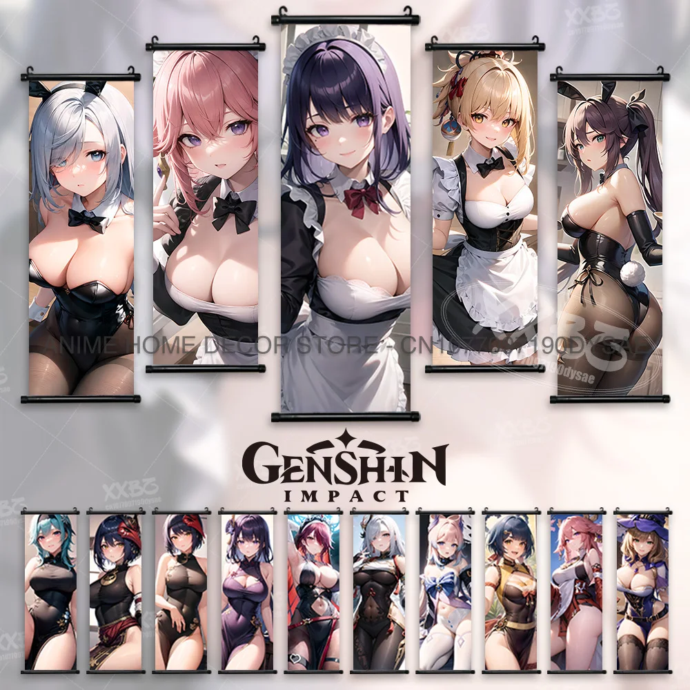 

Genshin Impact Posters Kawaii Game Girl Figures Hanging Paintings Yun Jin Wall Artwork Xiangling Scrolls Picture Klee Home Decor