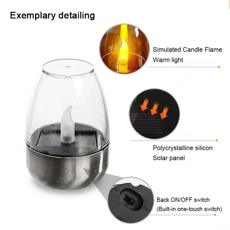 Candles Light LED Solar Flameless Rechargeable Night Light For Wedding Party Garden Decor Outdoor Waterproof Solar Candles Lamp