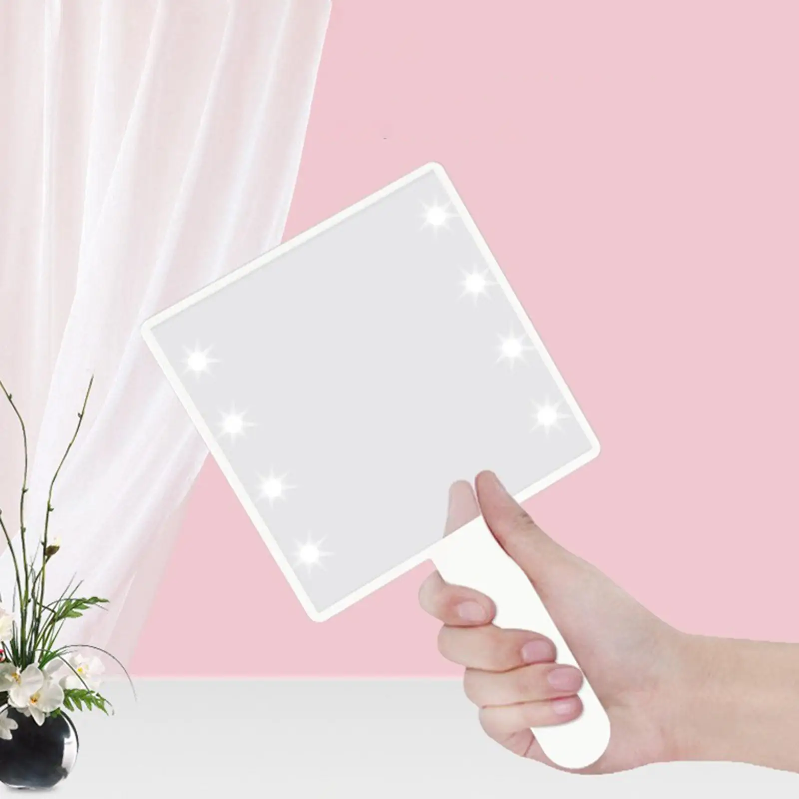 Makeup Mirror Makeup Mirror with LED Light with Handle Hand Mirror Pocket for Home