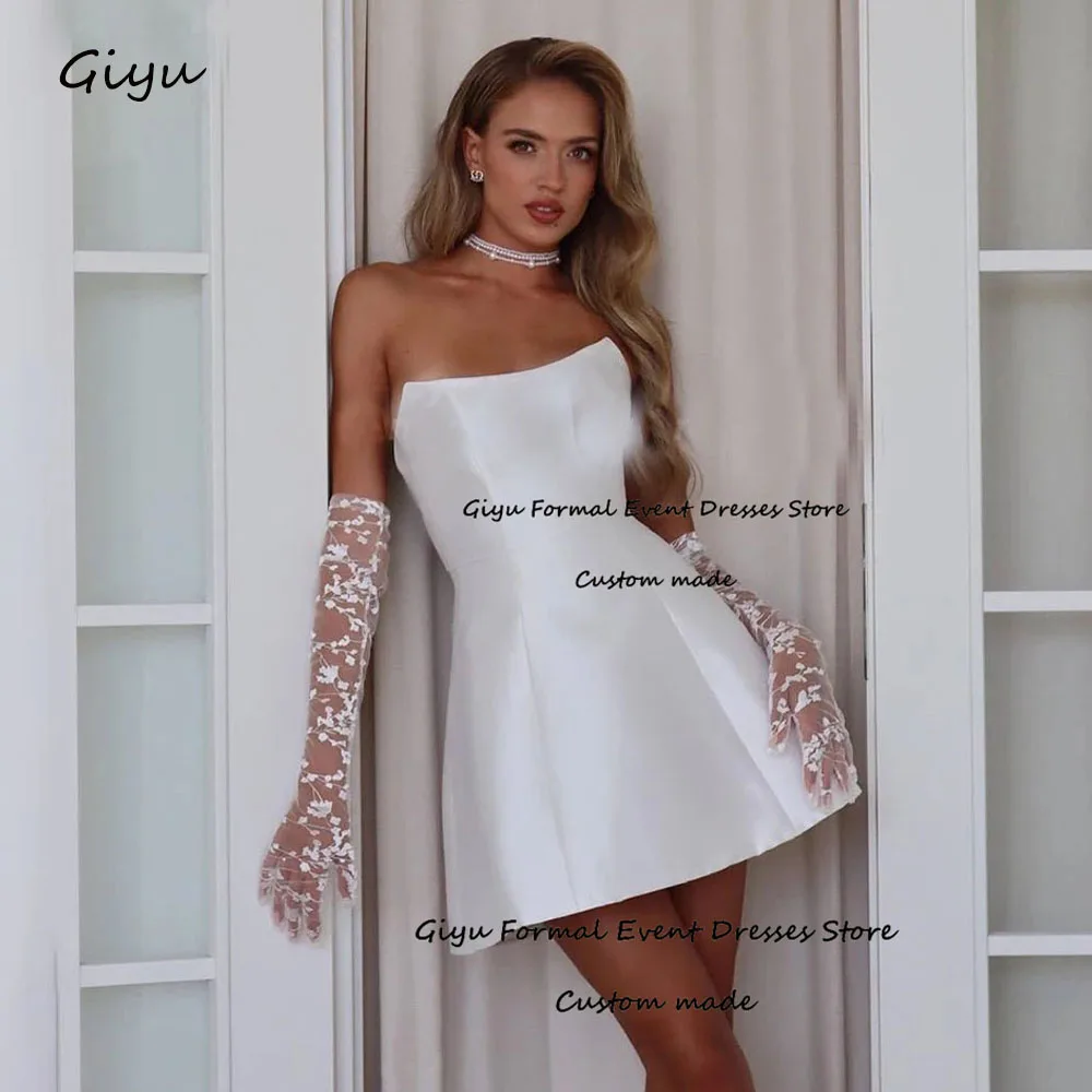 

Giyu Simple A-Line Mini Wedding Dresses 2024 Scoop Neck Sleeveless Mini-Length Above Knee Stain Simple Bridals Gowns Party Dress