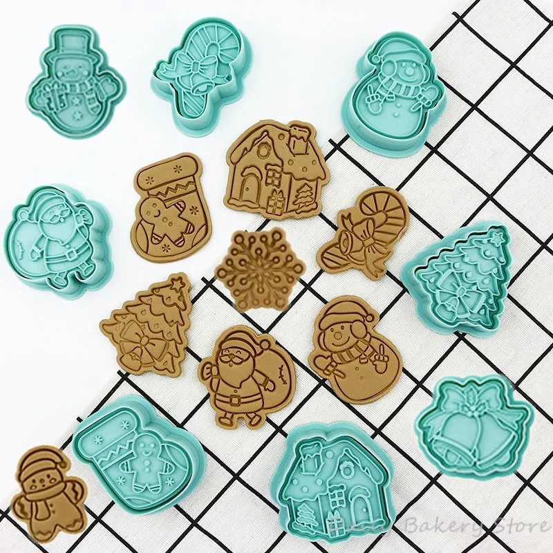 Christmas Cookie Embosser Mold Cartoon Santa Snowflake Pattern Cookie Cutter 6Pc/set, cookie cutter,cookie mould,cookie printing mold,baking mold,cookie maker press kit,baking decorating tools