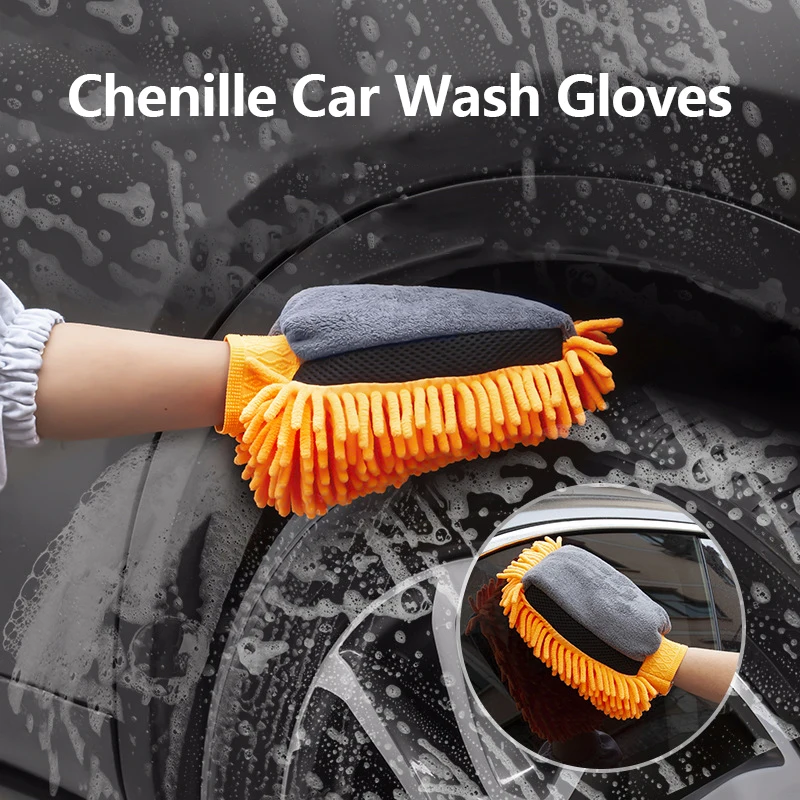 

Двусторонняя перчатка из микрофибры для мытья автомобиля, утолщенная синельная перчатка Sbsorbent, варежка для очистки автомобиля, щетка для воскового детейлинга, перчатка для ухода за авто