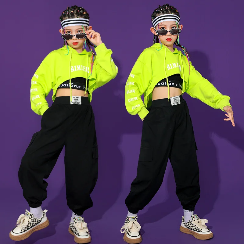 

Modern Dance Clothes For Girls Jazz Costume Hip Hop Crop Tops Cargo Pants Child Street Dance Concert Performance Clothing