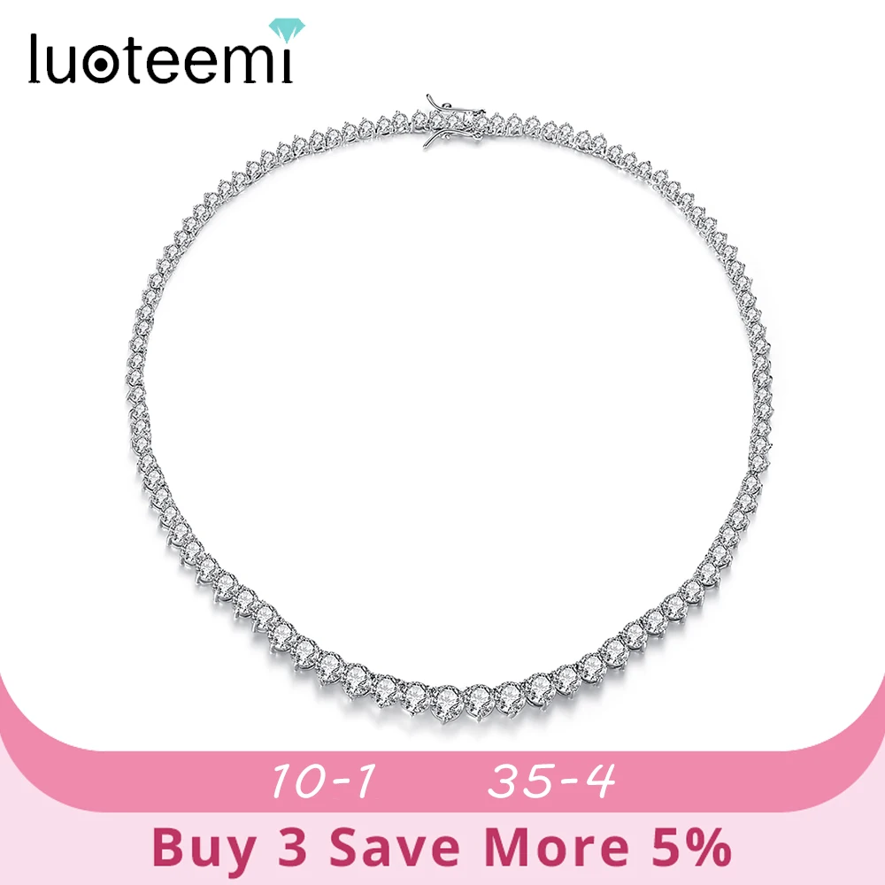 LUOTEEMI Luxury Designer 7MM Iced Out Tennis Necklace for Women Heart Shape Cubic Zircon Aesthetic Jewelry Wedding Bride Choker