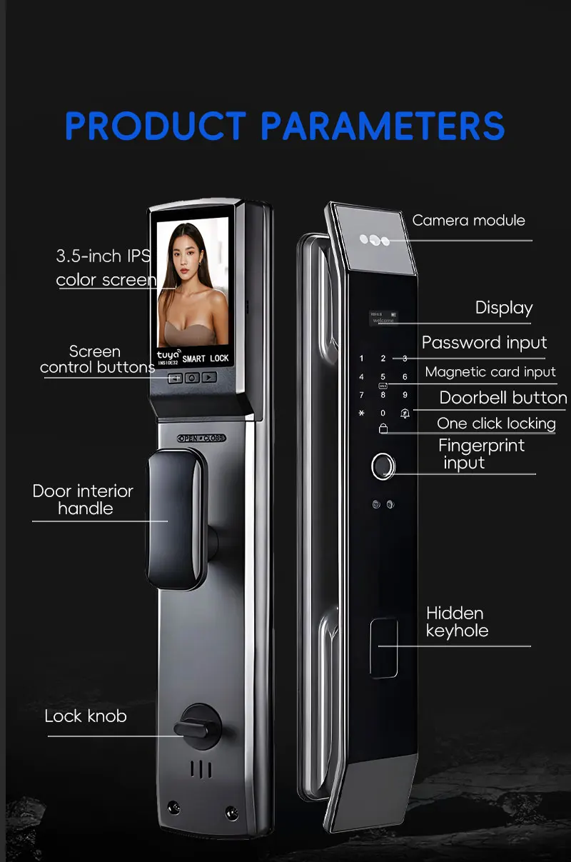 SANKESONG Tuya Smart 3D Face Door Lock Security Camera Monitor Intelligent Fingerprint Password Biometric Dual Battery
