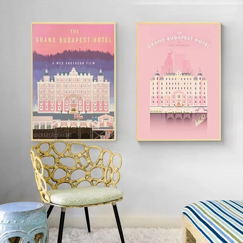 The Grand Budapest Hotel Poster Wes Anderson Pink Retro Art Canvas