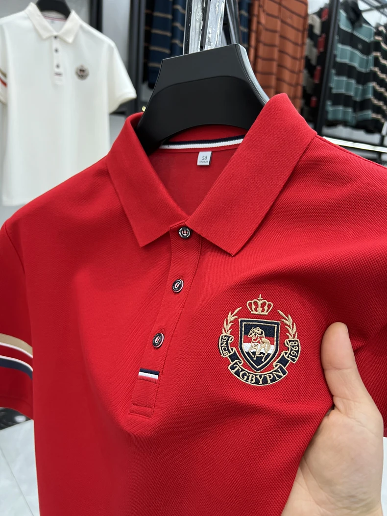 High end brand men's short sleeved polo shirt with classic stripe design top summer fashion embroidery breathable casual T-shirt 32 S3ee667f595bf45739153ae5eead46fecI