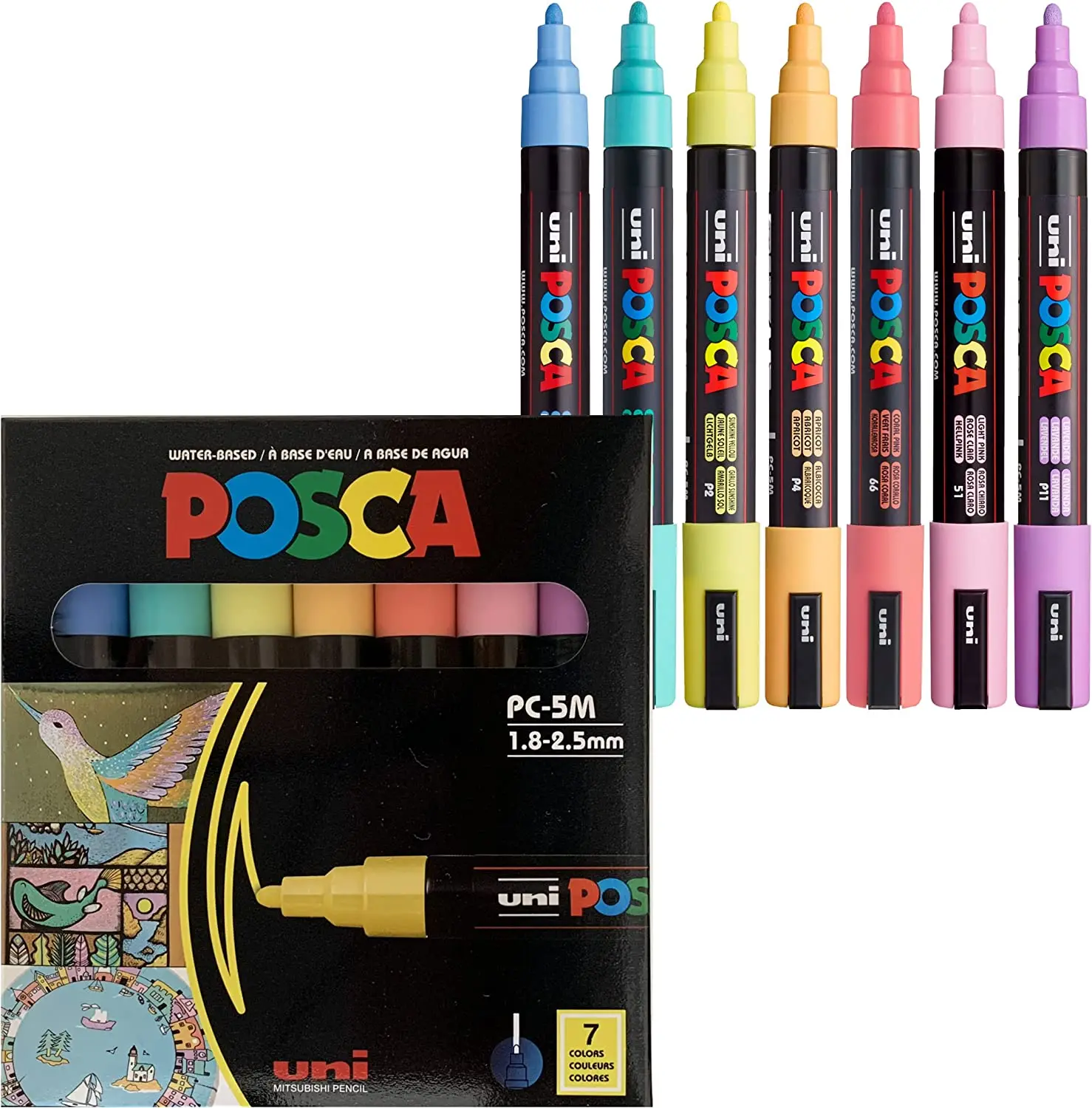 Uni Posca PC-5M Pennarelli Per Pittura - Set Fluorescente Di 4 - In