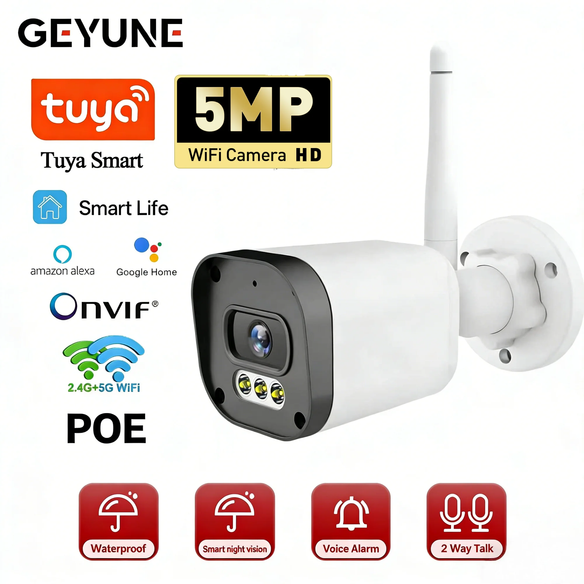 5MP Tuya POE IP Bullet Camera Outdoor Waterproof Color Night Vision 6MP 5G Wifi 2 Way Audio CCTV Security Surveillance Camera 1
