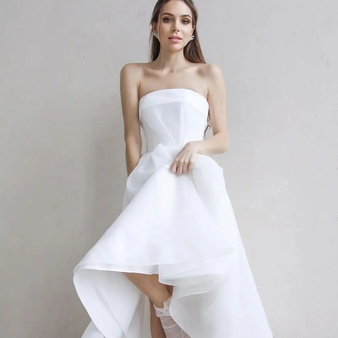 

Simple Wedding Dress Organza Short Knee Length Bridal Gowns Strapless A-Line For Women Customize To Measures Stunning Robe De
