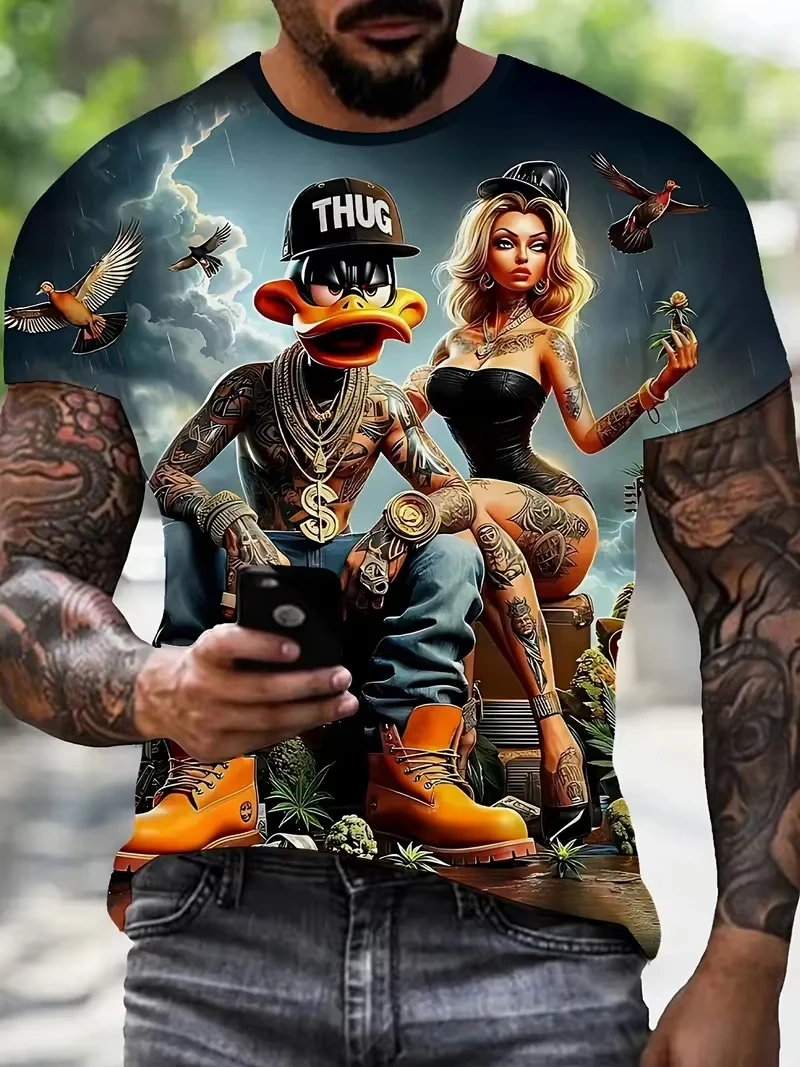 Men's T Shirt Cartoon Duck Print Summer Casual Short Sleeve Tops Tee Fashion T-shirts Outdoor Quick drying Street Clothing