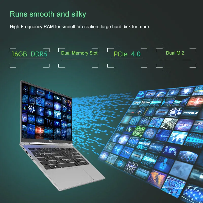 2023 Acer Extraordinary Go Pro Laptop 14 Inch 2.8K 120Hz IPS Screen Netbook i7-13620H 16GB 1TB Intel lris Xe Graphics Notebook 5